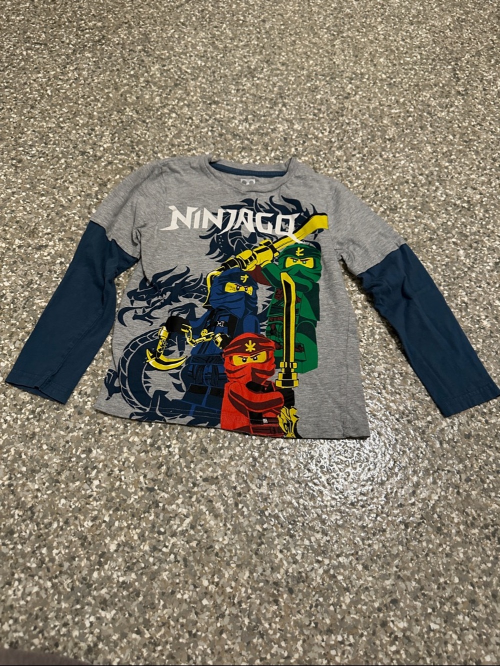 Ninja Long Sleeve Graphic Tee - Gray with Navy Sleeves